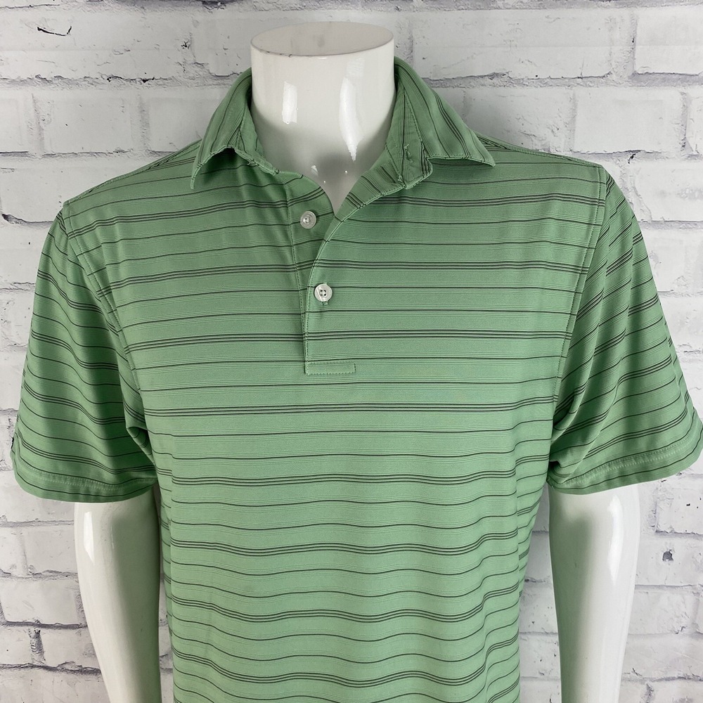 Straight Down Shirt Men's Small Polo Short Sleeve Green Striped Jekyll Island